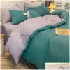 Bedding Sets Nordic Style Simple Solid Color 4Piece Soft Washed Cotton Bed Linen Quilt Er Pillowcase Double 3Piece 230213 Drop Deliv Dhnxs