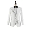 Abiti da uomo con finiture in diamante moda maschile 2 pezzi set nero bianco bottone singolo uomo festa di nozze palcoscenico host giacca blazer set di pantaloni