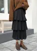 Skirts Black Elastic Waist Pleated Cake Skirt Women Spring Autumn Fashion Females White All-match High Street Casual Party A-line