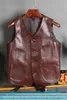 Gilet da uomo Gilet da uomo in vera pelle Giacche senza maniche in pelle bovina vintage Gilet da motociclista casual marrone scuro Vestibilità slim Alta qualità