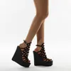 Sandalias Mujer Cuñas Gladiador Sexy Negro Peep Toe Plataforma Bombas Fiesta informal Zapatos de baile Tallas grandes 35-42