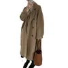 Manteau en laine noir mi-long pour femme, version coréenne automne/hiver 2023, style Hepburn, double boutonnage, manteau en laine pour femme