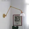 Lâmpadas de parede IWHD Pull Chain Switch LED Lâmpada de parede ao lado de branco Cerâmica Cobre Long Arm Stair Light Nordic Modern Wandlamp Applique Murale Q231127