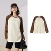 Women's T Shirts Toyouth Women Tees 2023 Autumn Contrast Raglan Sleeve Round Neck Loose T-shirt ENJOY YOUR LIFE Print Fashion Casual Basic