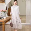 Casual jurken Chinese stijl gaas geborduurde cheongsam lange verbeterde zomerjurk retro temperament los etnisch voor vrouwen