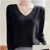 Motorcycle Armor Cashmere Sweater For Women Autumn And Winter Loose Plover V-Neck Versatile Thin Wool Knitted Bottoming Drop Delivery Otind