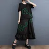 Work Dresses 2023 Fashion Outfits Women's Summer Loose Fit Art Embroidery Versatile Casual T-Shirt Skirt Large Two Piece Set Z2181