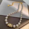 designer jewelry Luxury Pearl necklace Wedding Diamond 18K Gold Letters pendants necklaces for women with Diamond Pendan