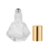 8 ml mini Portable Polygonal Clear Glass Roller Bottle Travel Essential Oil Roll på flaska med rostfritt stål Bollguld Silver Cap Ktcig