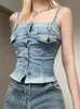 Canotte Serbatoi Tasche y2k Jeans Corsetto Top Mini gilet monopetto Donna Moda carina Felpe Fare vecchie felpe coreane Serbatoi Estate anni '90 230425