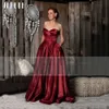 Jeheth Burgundy Satin Satin Satin Dress Women Elegancka ukochana strona rozdzielająca linia wieczorowa suknia imprezowa z kieszeniami