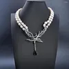 Colliers pendentifs 19''-20" Collier de perles de riz blanc de culture à 2 brins CZ