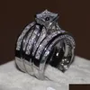 Anéis Vecalon Jóias Finas Princesa Corte 20Ct Cz Diamante Anel de Noivado Conjunto para Mulheres 14Kt Branco Ouro Cheio Dedo Drop Entregar Dhwtv