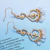 Boucles d'oreilles pendantes HF JEL pour femmes, couleur or, Note de musique, strass, goutte pour gros bijoux, cadeaux de fête de noël