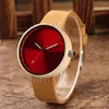 Wristwatches Black/Blue/Red Colorful Dial Women Wrist Watch Maple Wood Case Lady Watches Simple Casual Leather Band 2023 Fashion Clock