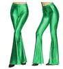 Women's Pants Women Shiny Flare Trousers Laser Metallic Wetlook Ruffle Wide Leg Retro Club Skinny Bell Bottoms