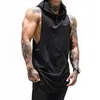 Canotte da uomo Palestre da uomo Bodybuilding Stringer Top con gilet con cappuccio Abbigliamento fitness Canottiera da uomo senza maniche in cotone Canotte muscolari