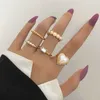 Band Rings 4 PcsSet Fashion Small Wave Colorful Round Simple Ring Set Exquisite Crystal Zircon Heart Pearl Ring For Women Charm Jewelry AA230426