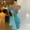 Sparkle Sheath Short Prom Dress 2023 One Shoulder Illusion Beading Sequin Women Cocktail Party Glows Robe de Soiree Anpassad