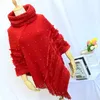 Scarves Autumn Winter Cape Shawl for Women Knitted Fur Wrap Solid Pullover W/ Pearl Loose Turtleneck Sweater With Tassel Fall Poncho 231127