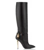 Botas femininas de inverno botas longas Tom Fords BOOT bezerro couros senhora espólio cadeado e saltos dourados bico fino vestido de festa de casamento bombas 35-43 botas altas