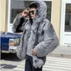 Mężczyzn Fur Faux Model 2023 Winter Warm z kapturem mody Men Mink zintegrowany płaszcz Srebrny Przytulna kurtka 231127