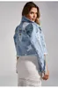 Kadın Ceketler Sonbahar Kadın Uzun Kollu Yırtık Kısa Denim Ceket Moda Yenilik Kot Palto Sokak Sokak Kadın Giyim S-XL 230427
