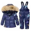 Imbottiture Cappotto Bambini Vestiti Invernali Set 2023-30 Gradi Tuta Del Bambino Bambini Parka Vera Pelliccia Ragazza Del Bambino Rosa Caldo Complessivo tuta da neve