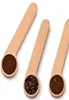 Wood Coffee Scoop Spoon With Bag Clip Tablespoon Solid Beech Measuring Tea Bean Spoons Gift DH50123960203