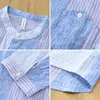 Męskie koszule 2302 trzy ćwierć rękawowe paski lniane koszulę letnią modę premium naturalny oddychanie wygodne luźne bluzki