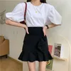 Röcke Damen Sommer Cool Rüschenrock Koreanische Mode Vielseitig Hohe Taille Schlank A-Linie Mädchen Solide Elastisch