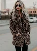 Mulheres de pele de inverno casacos falsos vintage leopardo feminino solto quente casual rua senhora animal impressão grosso outwears