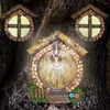 Garden Decorations 1 Set Fairy Door Decor Ornamental LED Lighting Small House Grass Flower Miniature Tree For