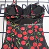 Cherry print roupa de banho feminina maiô de uma peça sexy oco volta beachwear moda estilingue maiô