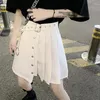 Skirts Irregular Pleated Mini Skirt With Belt Metal Ring Chain Summer High Waist Sexy Harajuku Gothic Punk Fairy Grunge Y2k Clothing