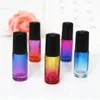 Frascos de vidro de cor gradiente 5ml, frasco de rolo de óleo essencial de perfume com esferas de rolo de aço inoxidável, embalagem de recipiente Hnwsm