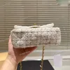 Tweed Wool Knitting Women Designer Classic Flap Bag Gold Metal Hardware Matelasse Chain Two-Tone Stripes Cross Body Shoulder Handbag 20x11cm Luxury Casual PurseG