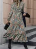 Casual Kleider Frauen Vintage Lose Schaukel Kleid Sommer Button Up Print Langarm Robe Damen Elegantes Hemd 2024