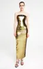 Casual Dresses Summer Golden Color Sequined Strapless Sexig Sexig Off-the-Shoulder Slit Bodycon Dress Birthday Evening Party