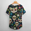 Camiseta dia das bruxas dos mortos t camisa mexicana tradicional celebra crânios elegante t camisas com decote em v manga curta impressão topo t 5xl