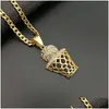 Anhänger Halsketten Hip Hop Strass Gepflasterte Bling Iced Out Gold Edelstahl Basketball Korb Anhänger Halskette Männer Rapper Schmuck Dhmsn