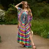 Women's Swimwear Peacock Positioning Printed Beach Cotton Cover Up Loose Holiday Dress Bikini 11 Colors