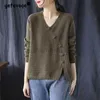 Women's Sweaters Autumn Winter Literary Vintage Buttons V-neck Sweater Ladies Loose Casual Knitting Pullover Top Women All-match Jumper Outwear zln231127