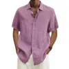 Chemises décontractées pour hommes Été Hommes Coton Lin Chemise à manches courtes Revers Solide Couleur Tops Mâle Bouton Lâche T Mode