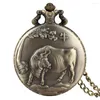 Pocket horloges Bronze Chinese dierenriem van os -kwarts analoge horloge geschenken mannen vrouwen vintage stijlvolle ketting hanger antieke klok