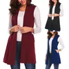 Gilets pour femmes Cardigan long sans manches drapé léger ouvert sur le devant