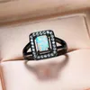 Wedding Rings Square Birthstone Promise Love Engagement Ring Boho Female White Fire Opal Stone Vintage Black Gold For Women