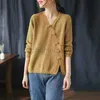 Women's Sweaters Autumn Winter Literary Vintage Buttons V-neck Sweater Ladies Loose Casual Knitting Pullover Top Women All-match Jumper Outwear zln231127