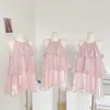 Casual Dresses Sweet Lovely Pink Layed Mini för kvinnor Summer O Neck Sleeveless A Line Loose Lady Streetwear Halterneck Vestido 230426