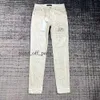 Mäns jeans män lila jeans designer staplade långa byxor ksubi rippade high street märke patch hål denim rak mode streetwear 751 18